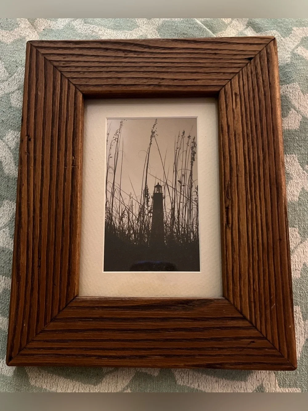 Rustic Framed Lighthouse Silhouette Art Print Wood Frame Coastal Beach Wood Deco